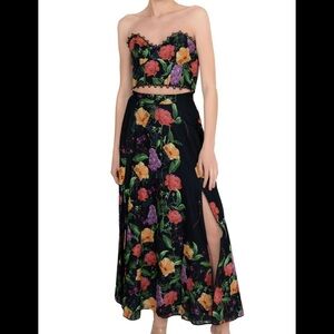 NWT Charo Ruiz Black Floral Vio maxi skirt with slits and bustier top
